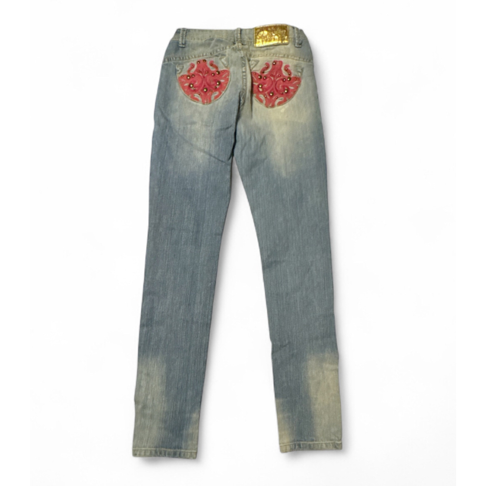 Vintage Dereon Y2K Jeans Size 3/4 Pink Embroidered Pockets Stretch Denim 90s
